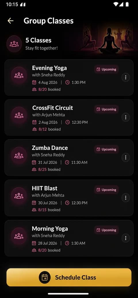 AnthroGym group classes screen