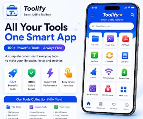 Toolify tools collection screen showing File, Image, Text, Converter, Utility and Calculator tools